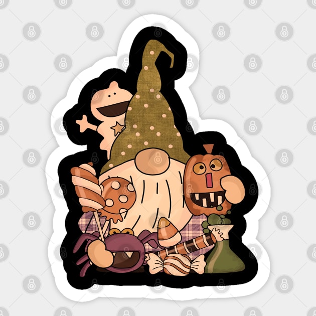 Vintage Retro Halloween Gnomes Pumpkin Candies Sticker by koolteas